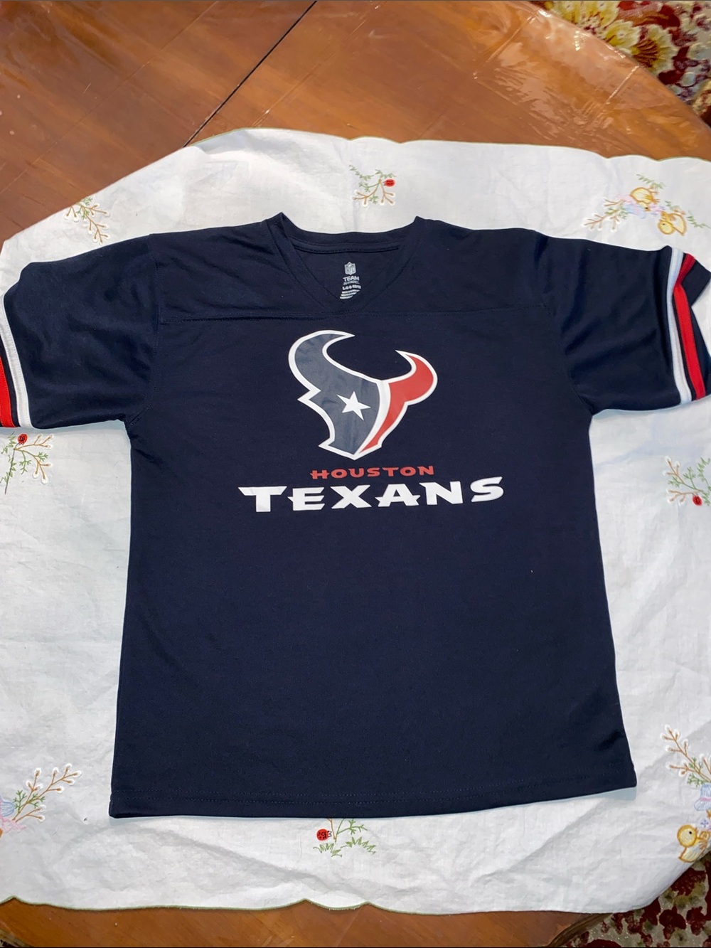 NFL Houston Texans Youth Navy Logo Tee with Red & White Accents kids Large 10/12